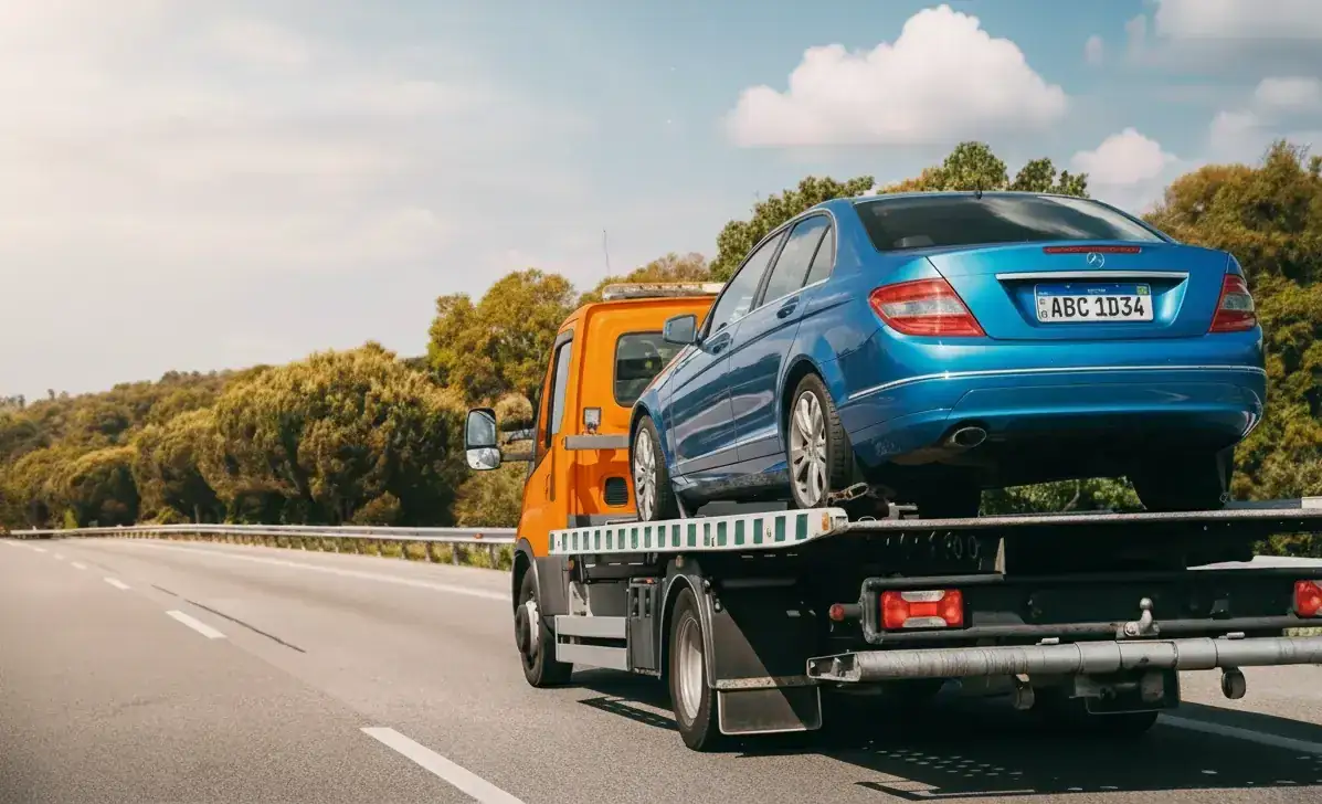 Guincho transportando um automóvel em rodovia